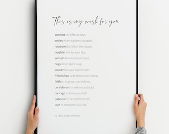 Impresión "Este es mi deseo para ti" / Poema de Ralph Waldo Emerson / Arte mural inspirador / Arte mural literario / Póster tipográfico / SIN MARCO