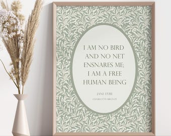 I Am No Bird-print | Jane Eyre-citaat | Charlotte Brontë-muurkunst | Woondecoraties | Literair cadeau of cadeau | INGELIJSTE