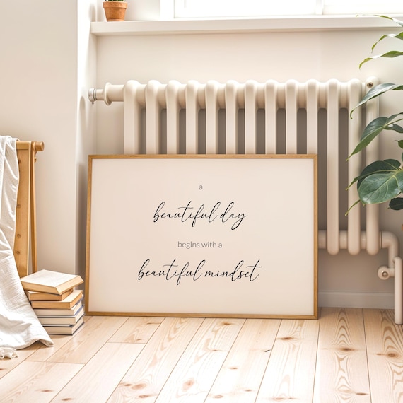 A Beautiful Day Begins With A Beautiful Mindset | Landscape Quote Print | Mindful Wall Art | Bedroom Wall Decor Typography Poster | UNFRAMED