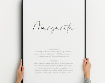 Margarita Druck | Cocktail-Rezept | Kunst für Küche | Bar Dekor | Geschenk oder Geschenk | Typografie Plakat | Ohne Rahmen