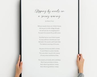Stopping By Woods On A Snowy Evening, by Robert Frost Print | Inspirational Poetry | Literary Wall Art | Typography Poster | UNFRAMED