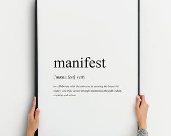 Manifest Definition Print | Inspirational Wall Art | Dictionary Styling | Motivational Typography Poster | UNFRAMED
