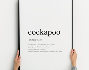 Lámina con la definición de Cockapoo / Decoración de pared para amantes de los perros / Regalo divertido para el Día de la Adopción / SIN MARCO