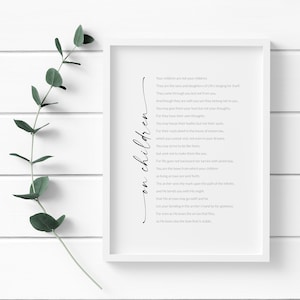 Sobre los niños, de Khalil Gibran. Impresión / Poesía inspiradora / Regalo para nuevos padres / Arte mural literario / Póster tipográfico / SIN MARCO