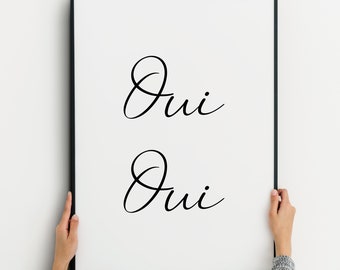 Impresión "Oui Oui" / Cita en francés / Arte divertido para pared de baño / SIN MARCO
