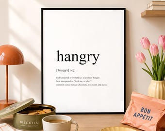 Hangry Definition Print | Fun Kitchen Wall Art | UNFRAMED