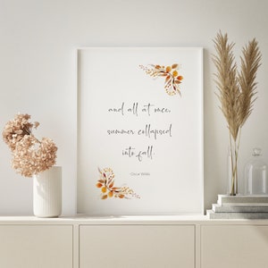 Y de repente, el verano se derrumbó en otoño. Impresión / Cita de Oscar Wilde / Decoración otoñal para el hogar / Arte mural otoñal / Póster tipográfico / SIN MARCO