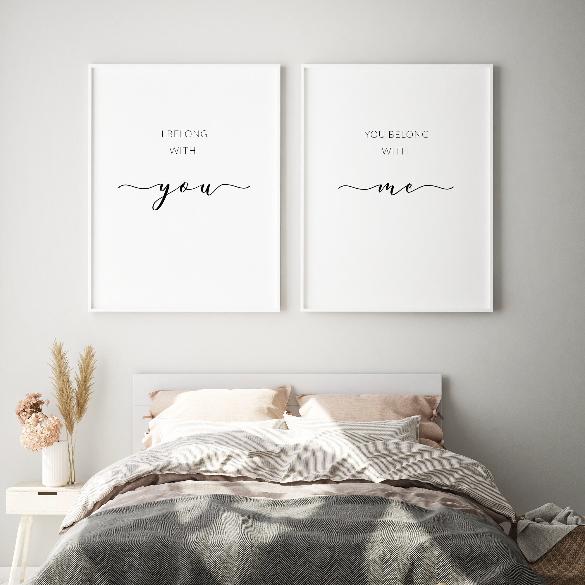 I belong with you, You belong with me  | Set of 2 Quote Prints | Romantic Gallery Wall Art | Birthday & Anniversary Gift | UNFRAMED