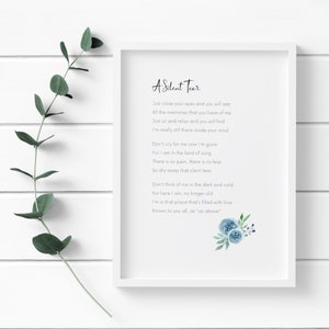 Sympathy Gift | A Silent Tear Poem | Print (Unframed) | Sorry For Your Loss | Condolences Present | Remembrance & Memorial | Funeral Sign