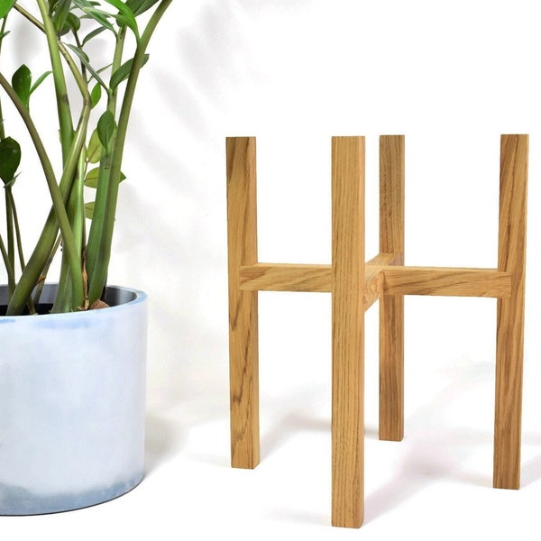Wooden plant stand, minimalist design oak plant holder.