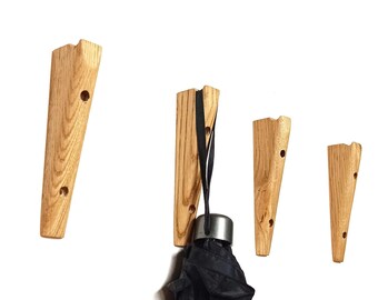 Modern wall hooks of natural oak wood. Set of 4 hooks.