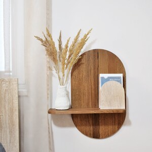 Floating bedside table, arch shaped minimalist design nightstand, Mounted wall bedside table, Large wooden Scandinavian arched shelf.