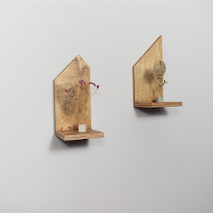 Floating shelves made of birch plywood. Modern minimalist style shelves, Set of two brown shelves.
