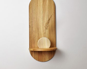 Floating wooden shelf, made of natural oak wood, Arch shelf, Scandi design wooden decor.