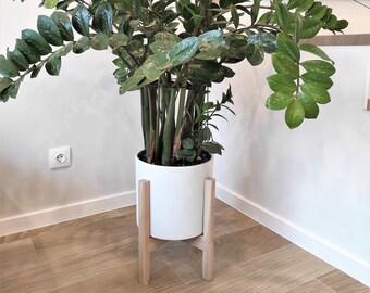 Support de plantes d’intérieur en bois de chêne, style moderne du milieu du siècle.