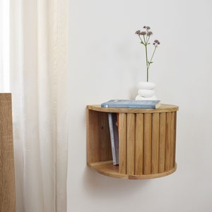 Arch bedside table, Fluted wooden nightstand, Modern Floating Shelf, Natural oak nightstand, Minimalist style. Scandi design.