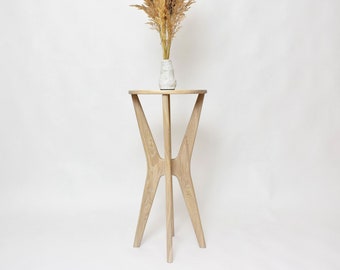 Geometric Design Wooden Plant Stand, Bleached Oak indoor planter holder, Large Plants Table.