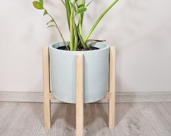 Soporte para plantas de roble blanqueado, soporte para macetas moderno de mediados de siglo, soporte para plantas de interior de madera maciza.