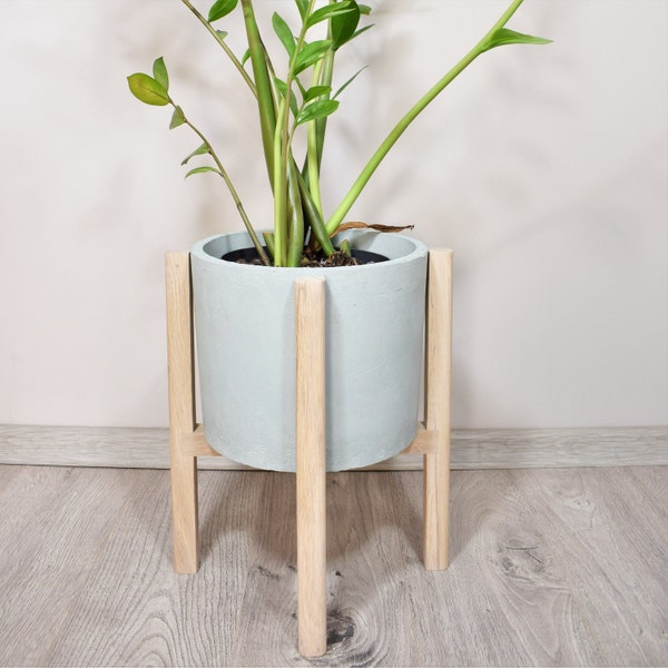Bleached Oak Plant Stand, Mid Century Modern Planter Holder, Solid Wood Indoor Plant Stands.