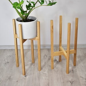 Tall plant stands made of natural oak wood. image 5