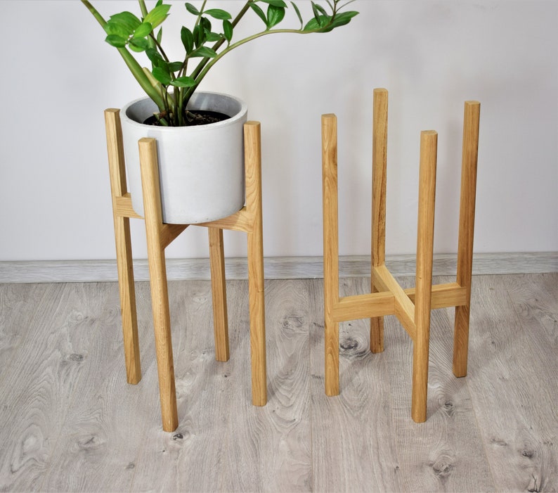 Tall plant stands made of natural oak wood. image 5