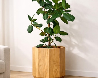 Maceta de madera de roble macizo – Maceta de madera natural artesanal con inserto