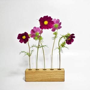 Modern Wood vase with 5 glass test tube, Minimalist Design vase, Wooden Vase, Fresh Flowers Vase, Dried Flower Vase, Vase For Flowers, Vases image 3