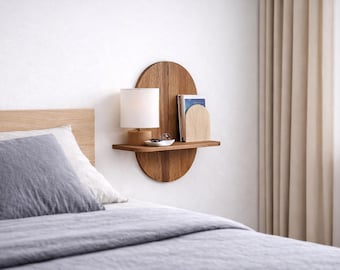Arched Oak Floating Nightstand: Scandinavian Wall Shelf