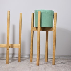 Tall plant stands made of natural oak wood. image 10