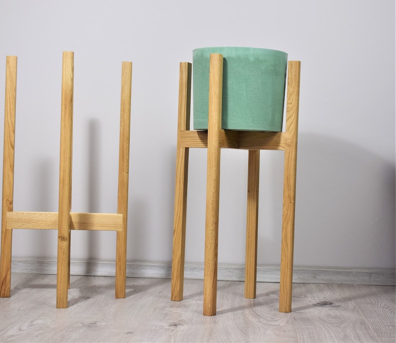 Tall plant stands made of natural oak wood. image 10