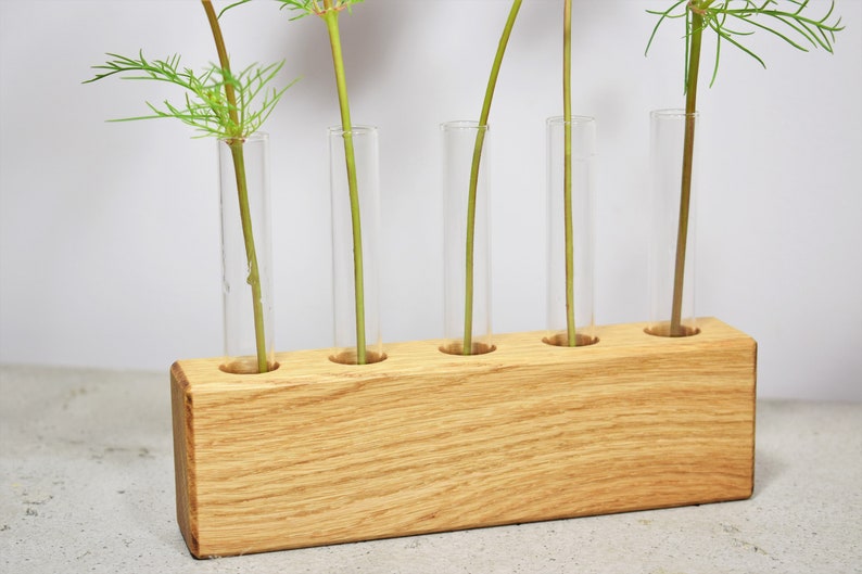 Modern Wood vase with 5 glass test tube, Minimalist Design vase, Wooden Vase, Fresh Flowers Vase, Dried Flower Vase, Vase For Flowers, Vases image 5