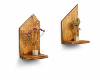 Estantes flotantes de madera contrachapada, decoración de pared, exhibición de plantas, juego de dos