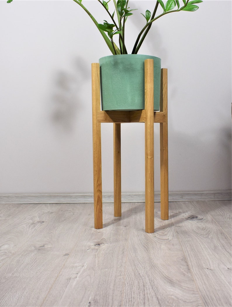 Tall plant stands made of natural oak wood. image 2