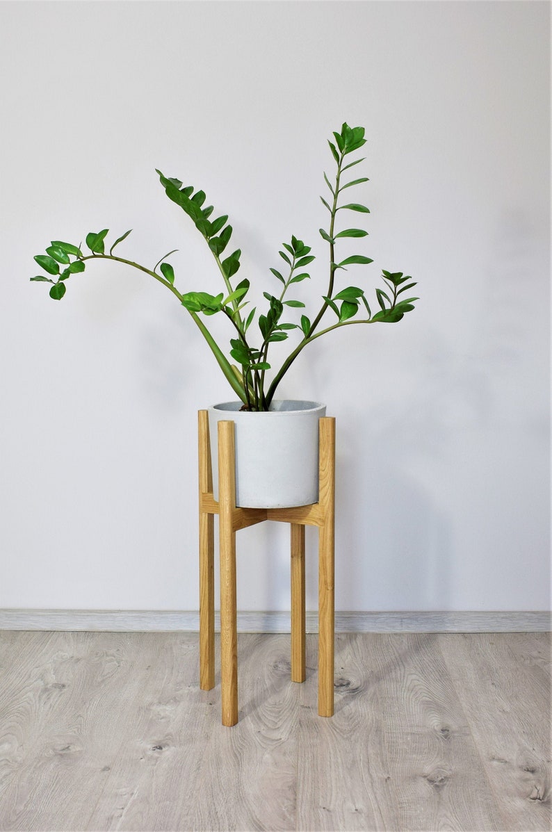 Tall plant stands made of natural oak wood. image 4