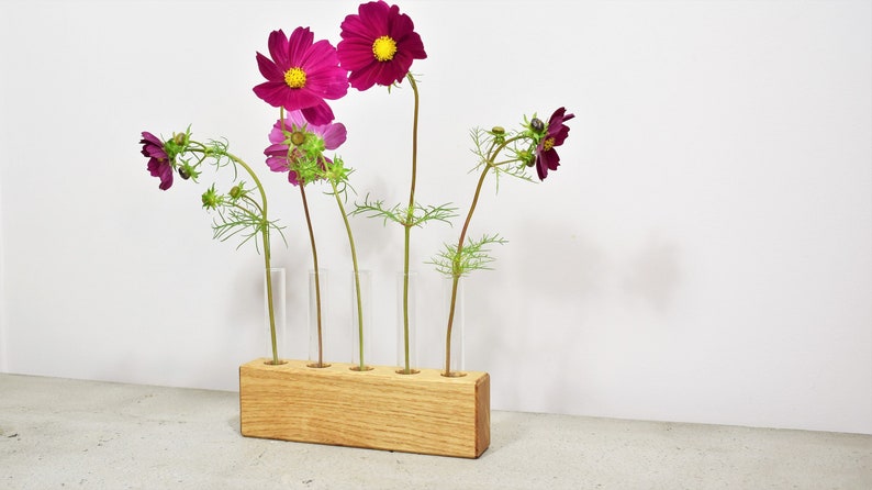 Modern Wood vase with 5 glass test tube, Minimalist Design vase, Wooden Vase, Fresh Flowers Vase, Dried Flower Vase, Vase For Flowers, Vases image 6