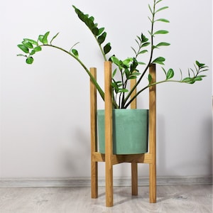 Tall plant stands made of natural oak wood. image 3