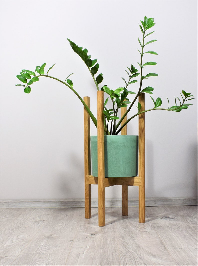 Tall plant stands made of natural oak wood. image 3