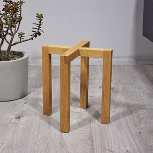 Oak wood plant stand mid century modern style.