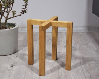 Soporte para plantas de madera de roble, estilo moderno de mediados de siglo.