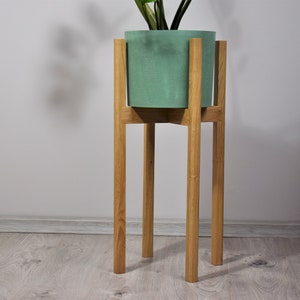 Tall plant stands made of natural oak wood. image 8
