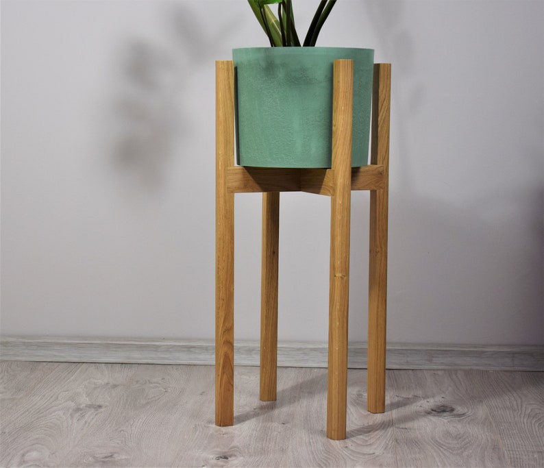 Tall plant stands made of natural oak wood. image 8