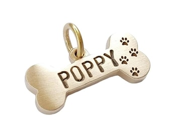 Title (DE): Hundemarke Knochen mit Symbol (Herz, Krone etc.) | Personalisiert Messing | Robuste dicke ID Marke | Gravur Name & Telefon