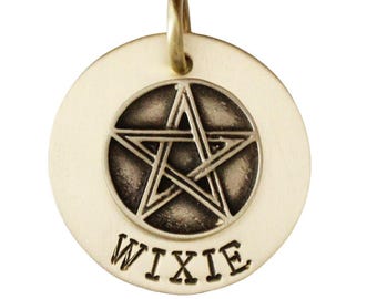 Pentagram Dog Tag, Custom Wiccan Pet ID