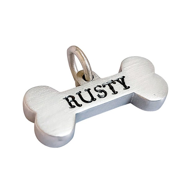 Personalized Sterling Silver 925 Bone Dog tag ID Tag for Dog Collar Tag with Stamped Front Name, Back Phone