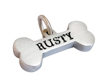 Sterling Silver Bone Dog Tag, Custom Pet ID Tag