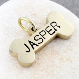 Brass Bone Dog Tag, Custom Engraved Pet ID with Name and Phone, Hand Stamped Collar Tag for Dogs