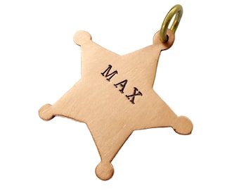 Personalized Sheriff Star Badge Dog Tag ID for dog collar tag with Stamped Front Name, Back Phone, Text, Address