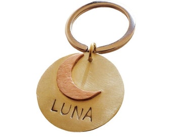 Etiqueta de identificación para mascotas Luna, personalizada y estampada a mano.