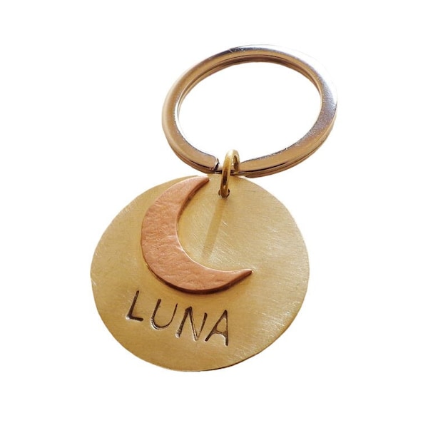 Personalized Luna Moon Dog tag ID for Dog Collar Tag with Stamped Front Name, Back Phone, Text, Address