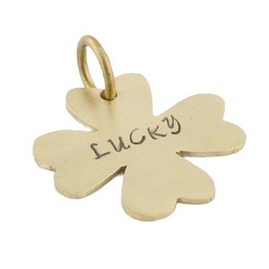 Personalized  Lucky Clover Dog Tag ID for Collar Tag with Stamped Front Name, Back Phone, Text, Address